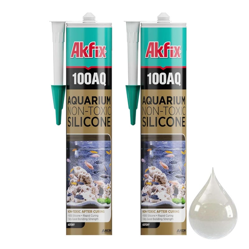 AKFIX 100AQ Aquarium Sealant Clear (2x10.1 fl. oz.) – 100% Waterproof, Fish-Safe, High-Speed Curing and Strong Adhesion, Non-Toxic Glass Adhesive for Aquarium Repair | Clear, 2 Pack - Image 1